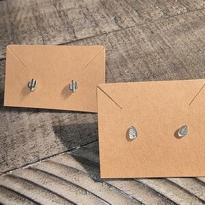 Silver Cactus and Leaf Stud Earrings